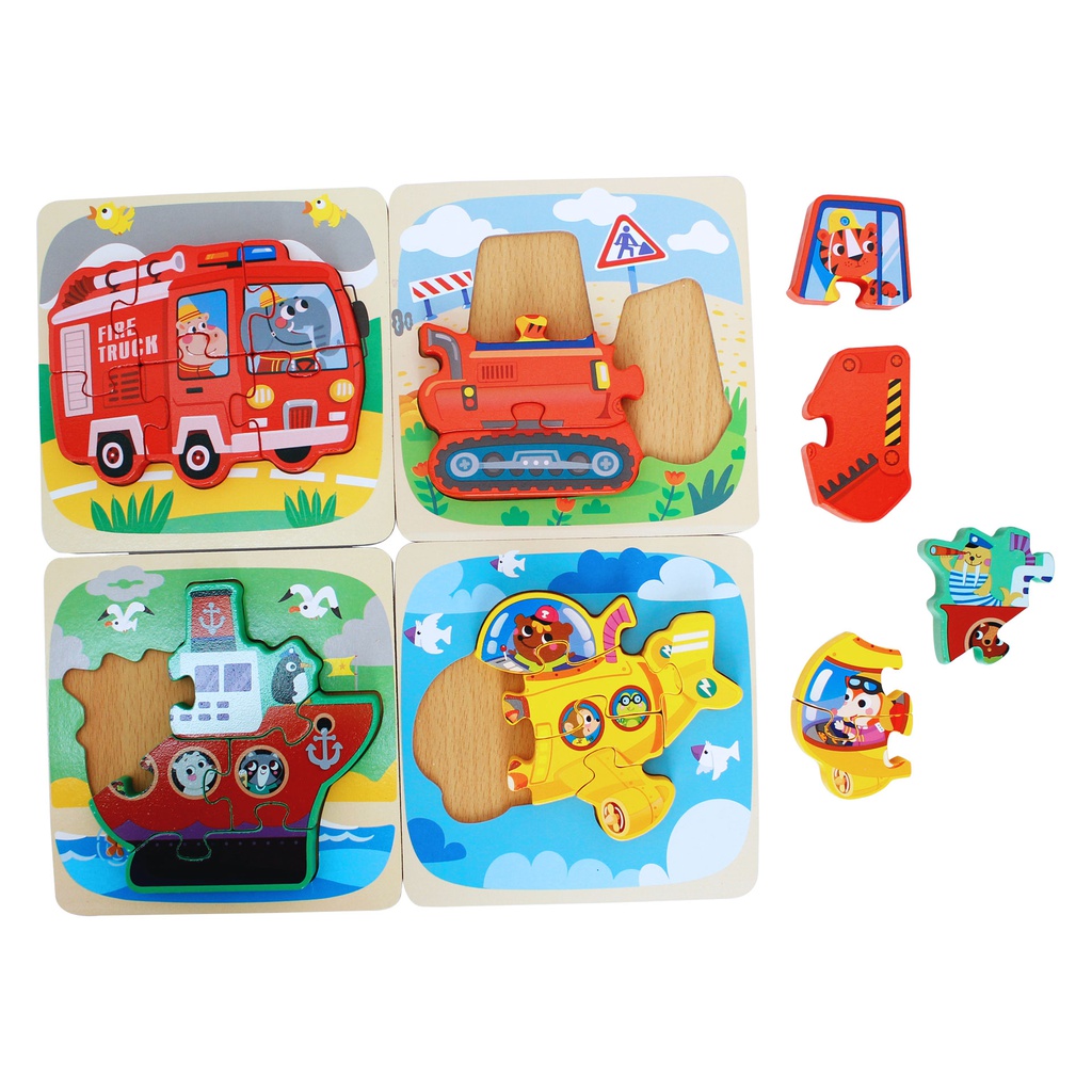 CAJA 4 ROMPECABEZAS RELIEVE TRANSPORTES