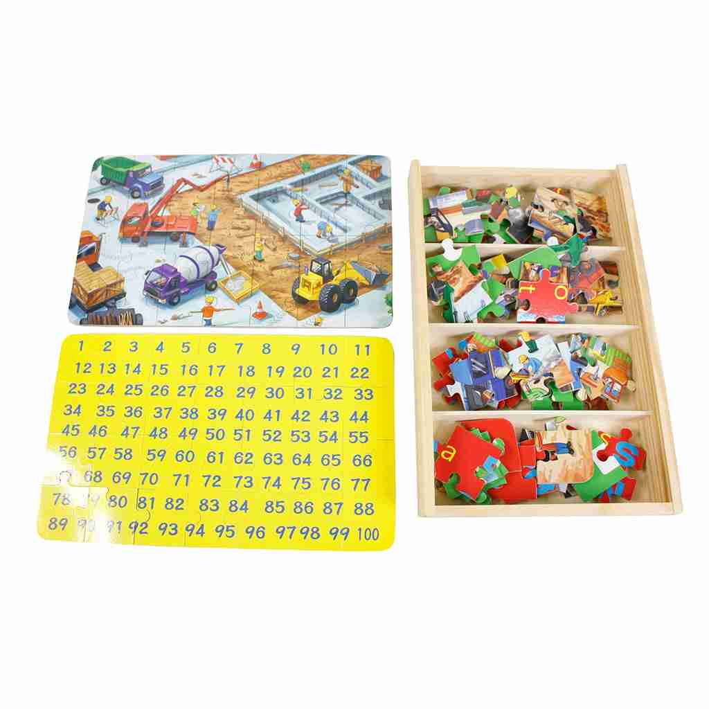 CAJA 4 ROMPECABEZA CONSTRUCCION 28 PCS. MADERA