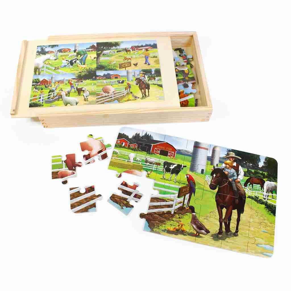 CAJA 4 ROMPECABEZA GRANJA 28 PCS. MADERA