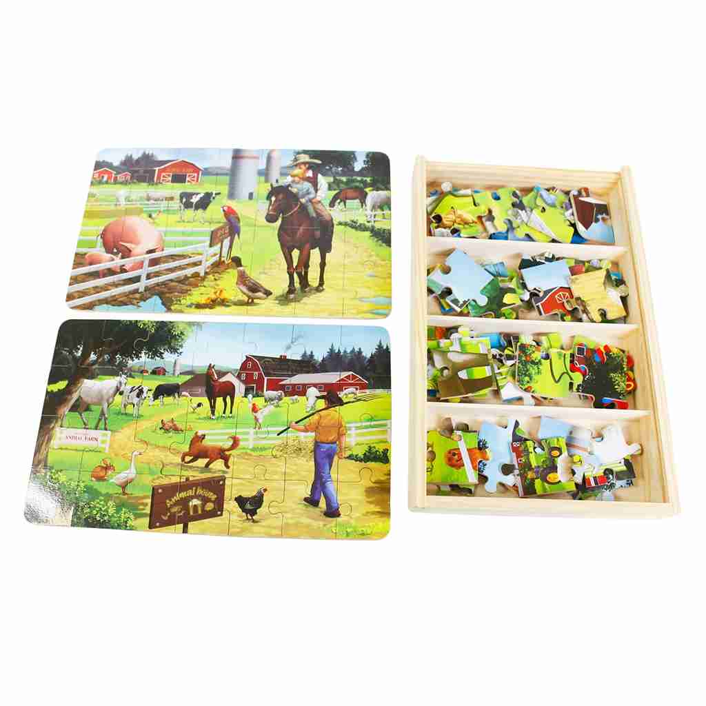 CAJA 4 ROMPECABEZA GRANJA 28 PCS. MADERA