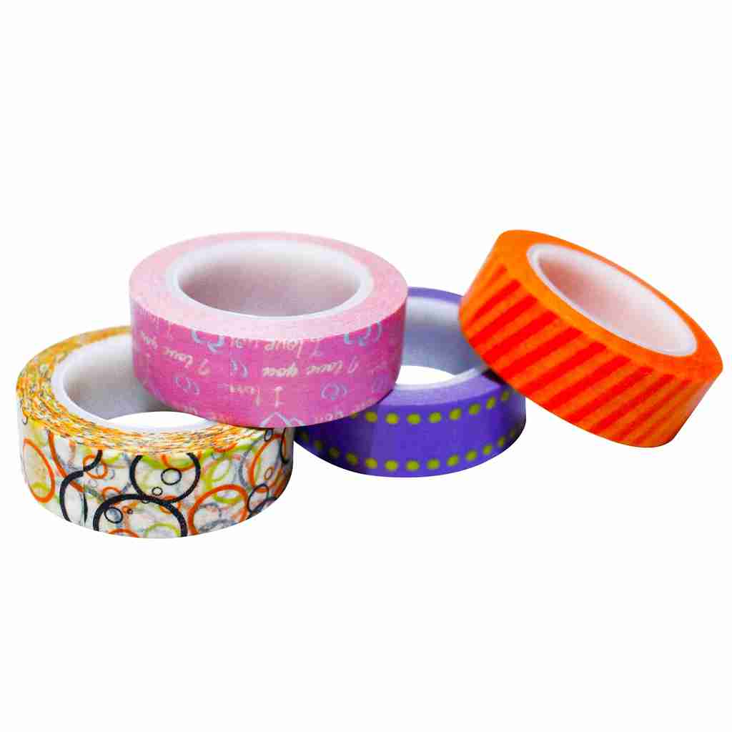 CINTA ADHESIVA COLOR DECORADA SET 4PCS 1.5X10MTS
