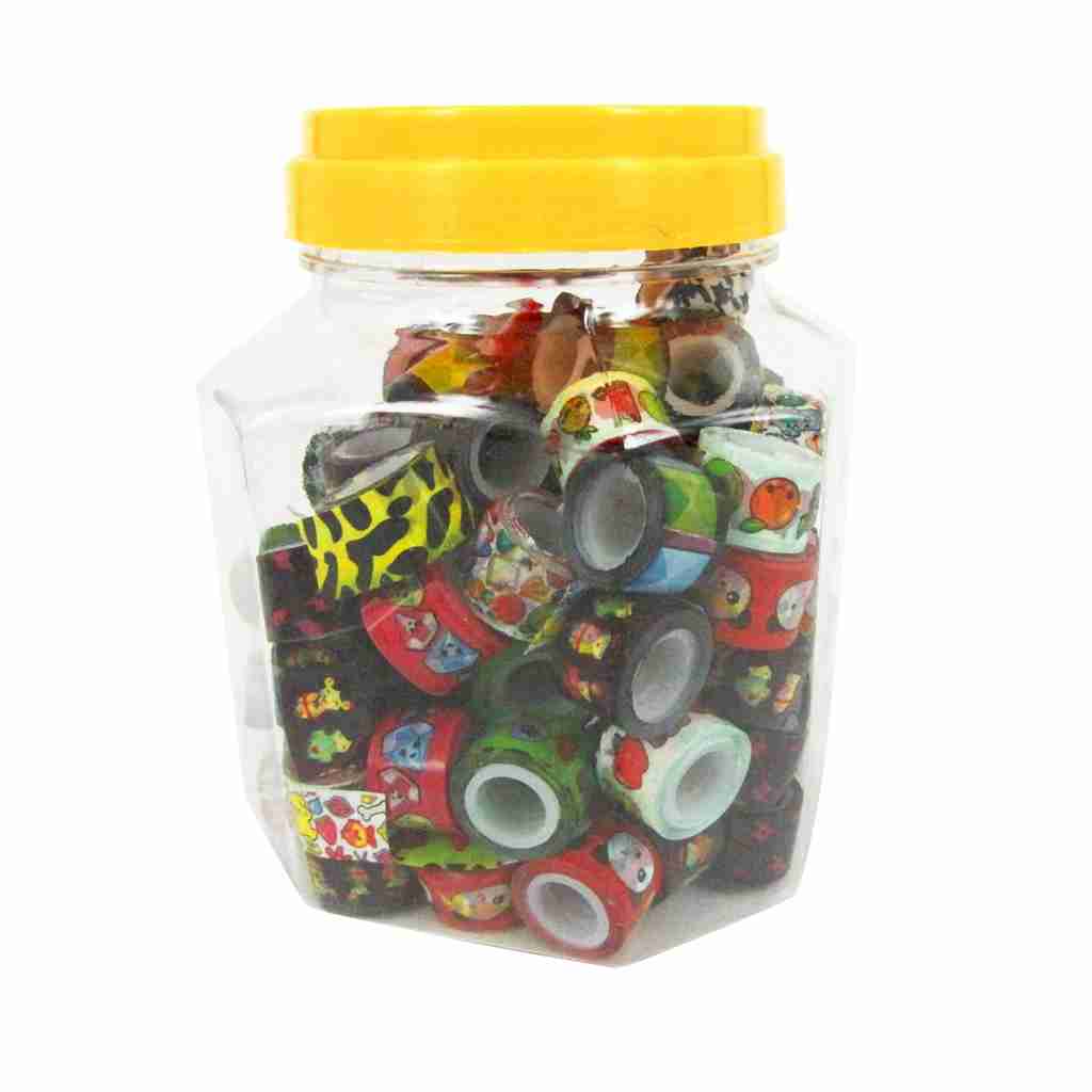 CINTA ADHESIVA MINI DECORADA 100PCS-BOTE