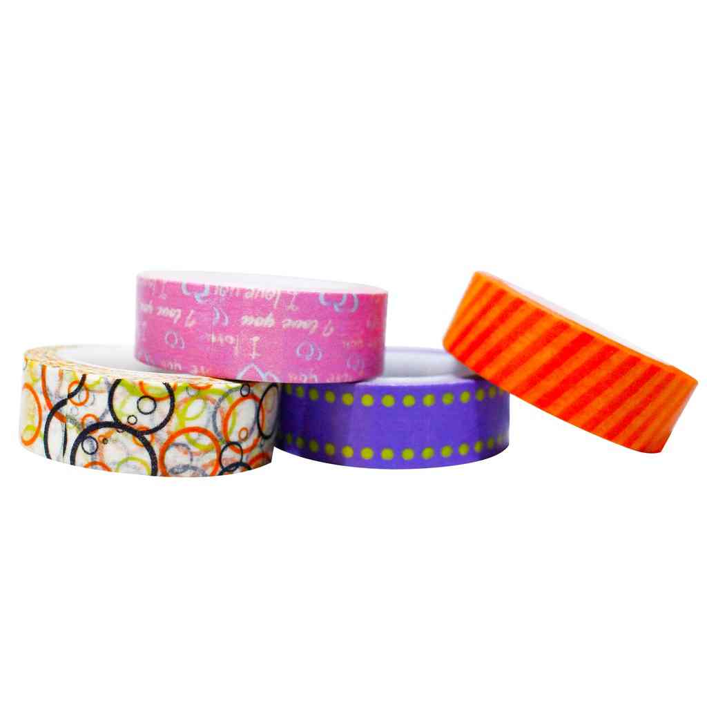 CINTA ADHESIVA COLOR DECORADA SET 4PCS 1.5X10MTS